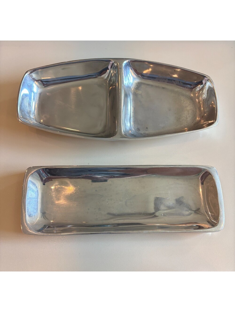 Pottery Barn Barona Cast Aluminum Serving Trays Divided Dish & Long Tray Set